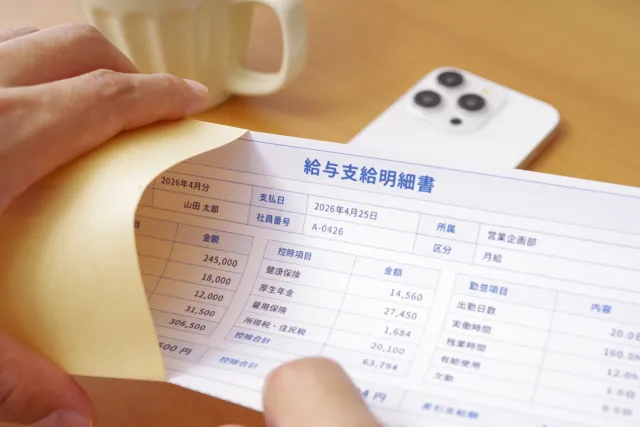 給料日に給与明細を確認する人の手元