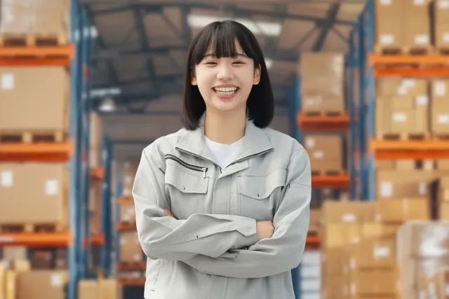 物流拠点で働く女性