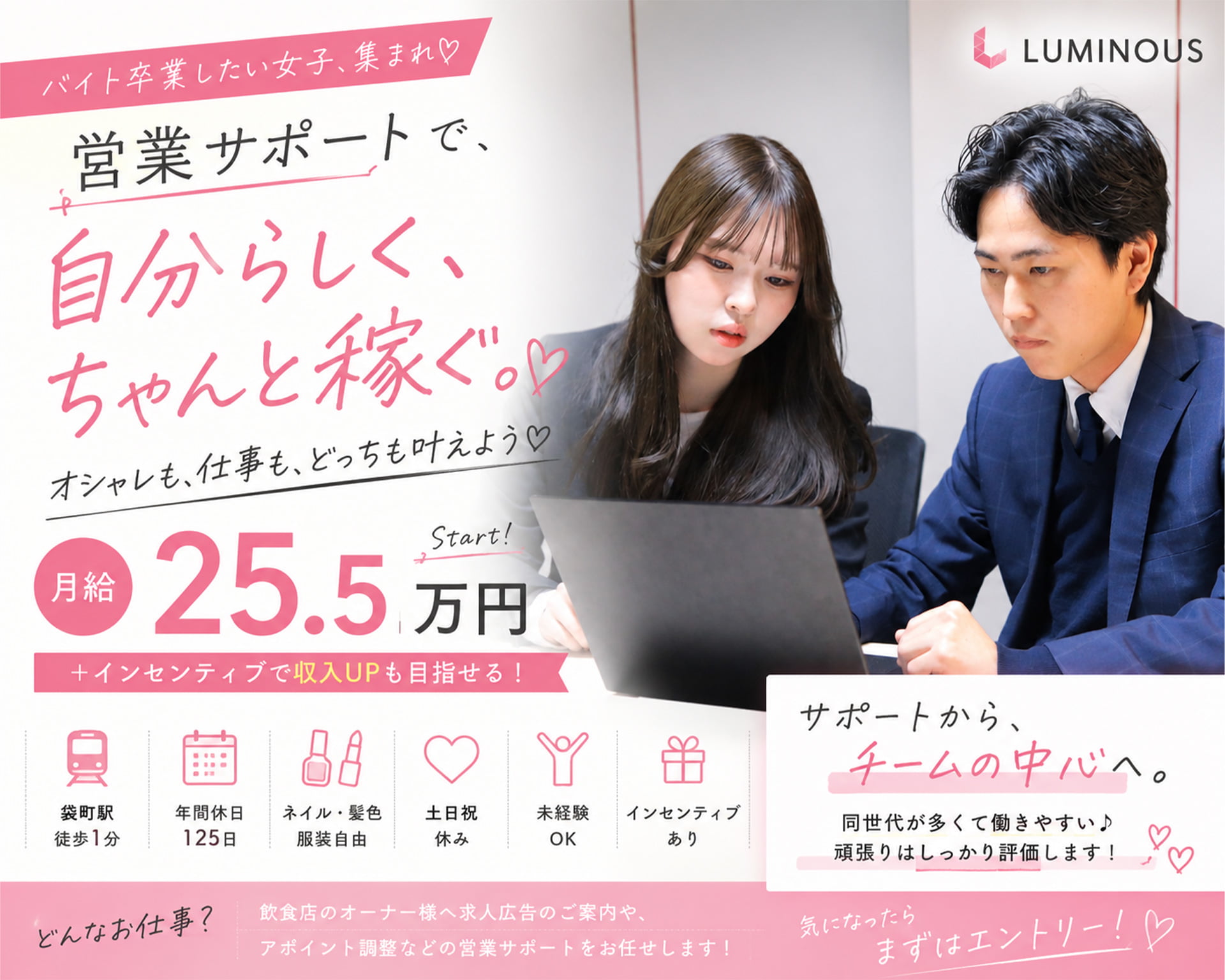 株式会社ルミナス 広島支社の女性バイト求人情報