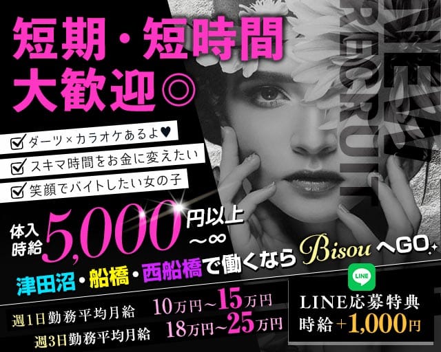 【JR津田沼駅・京成新津田沼駅】GirlsBar Bisou-ビズ-（千葉県）の女性バイト求人情報