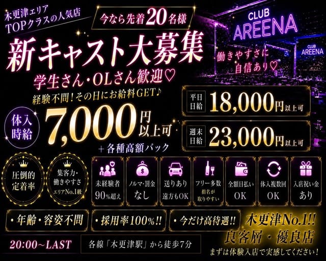 CLUB AREENA （アリーナ）（木更津市）の女性バイト求人情報
